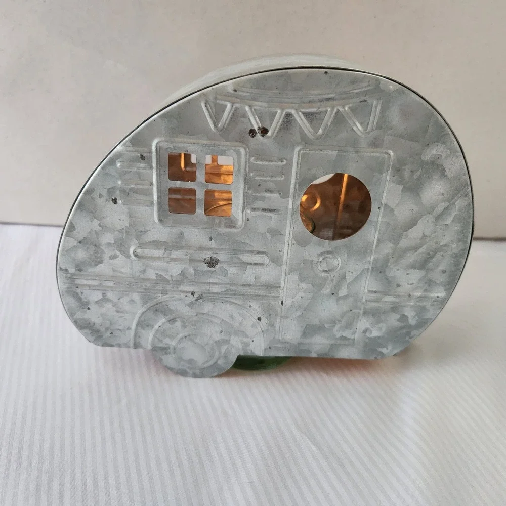 Galvanized Metal Camper LED Candle Decor‎ Cute Rustic Teardrop Trailer Decor